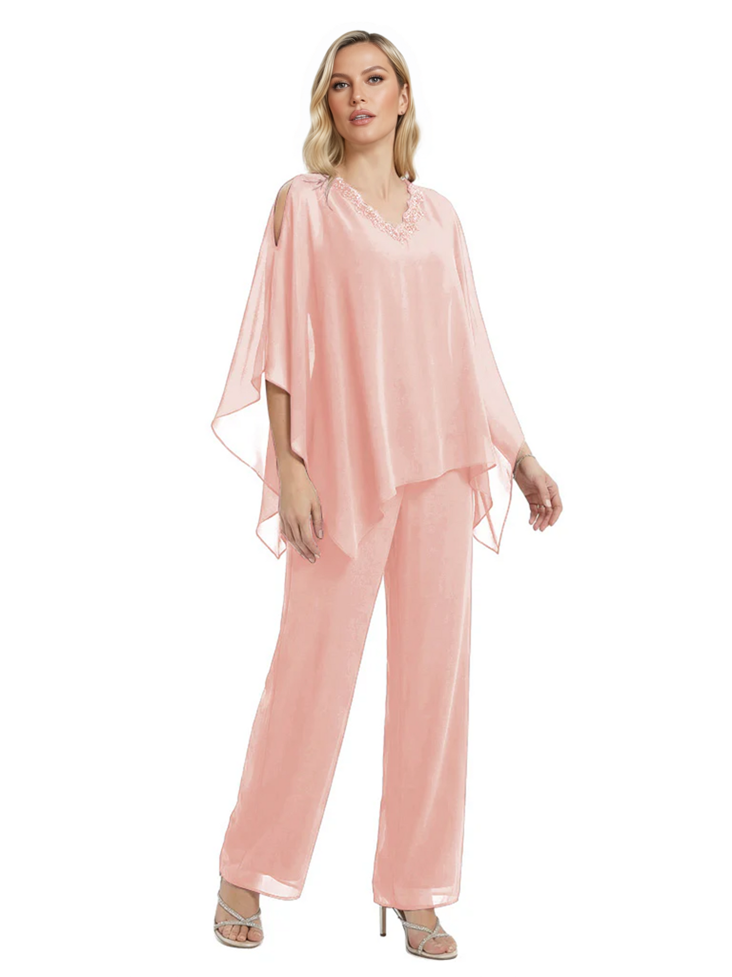 V-Neck Chiffon Mother of the Brides Dresses Plus Size Jacket Suits Wedding