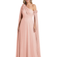 One Shoulder Mother of the Bride Dress Asymmetrical Cape Sleeve Gown with Floral