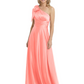 One-Shoulder Mother of the Bride Dress Satin Gown with Bow Ruched Empire Waist