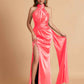 Elegant Satin Halter Mermaid Side Slit Floor Length Bridesmaid Dresses
