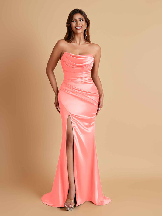 Sexy Soft Satin Mermaid Side Slit Floor-Length Mermaid Bridesmaid Dresses
