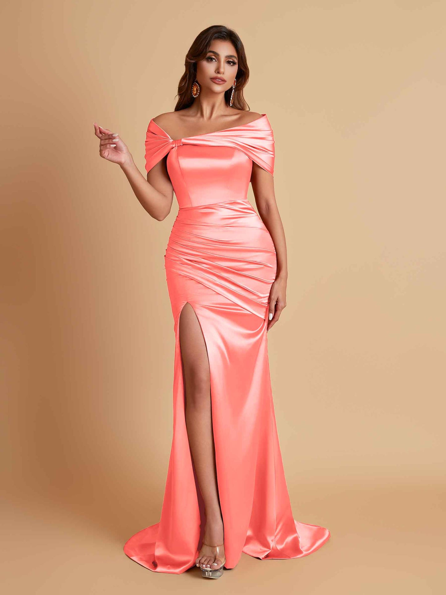 Elegant Soft Satin Off-the-shoulder Side-Slit Mermaid Bridesmaid Dresses