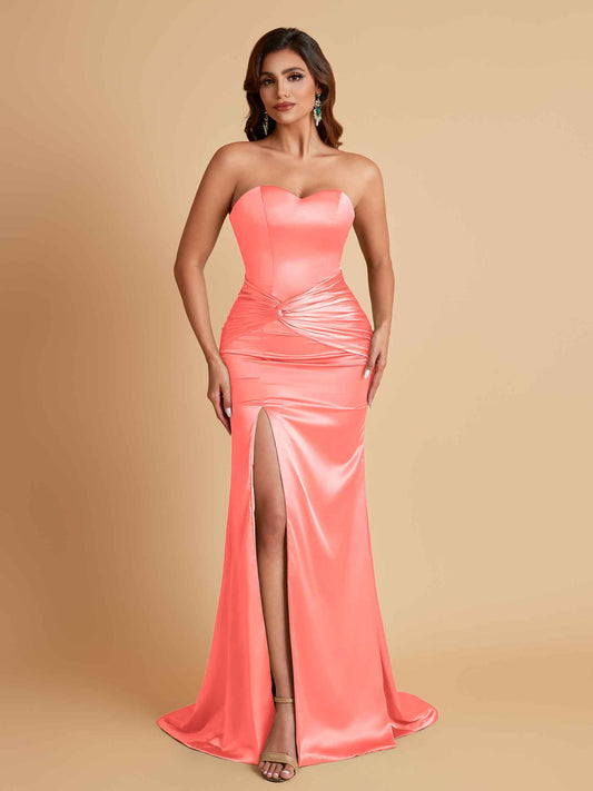 Sexy Soft Satin Mermaid Sweetheart Floor-Length Mermaid Bridesmaid Dresses