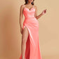 Simple Soft Satin Mermaid V-neck Floor-Length Mermaid Bridesmaid Dresses