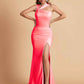 Elegant Satin Asymmetrical Side Slit Mermaid Floor Length Bridesmaid Dresses