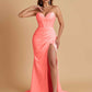 Elegant Soft Satin Mermaid V-neck Side Slit Floor-Length Bridesmaid Dresses Online