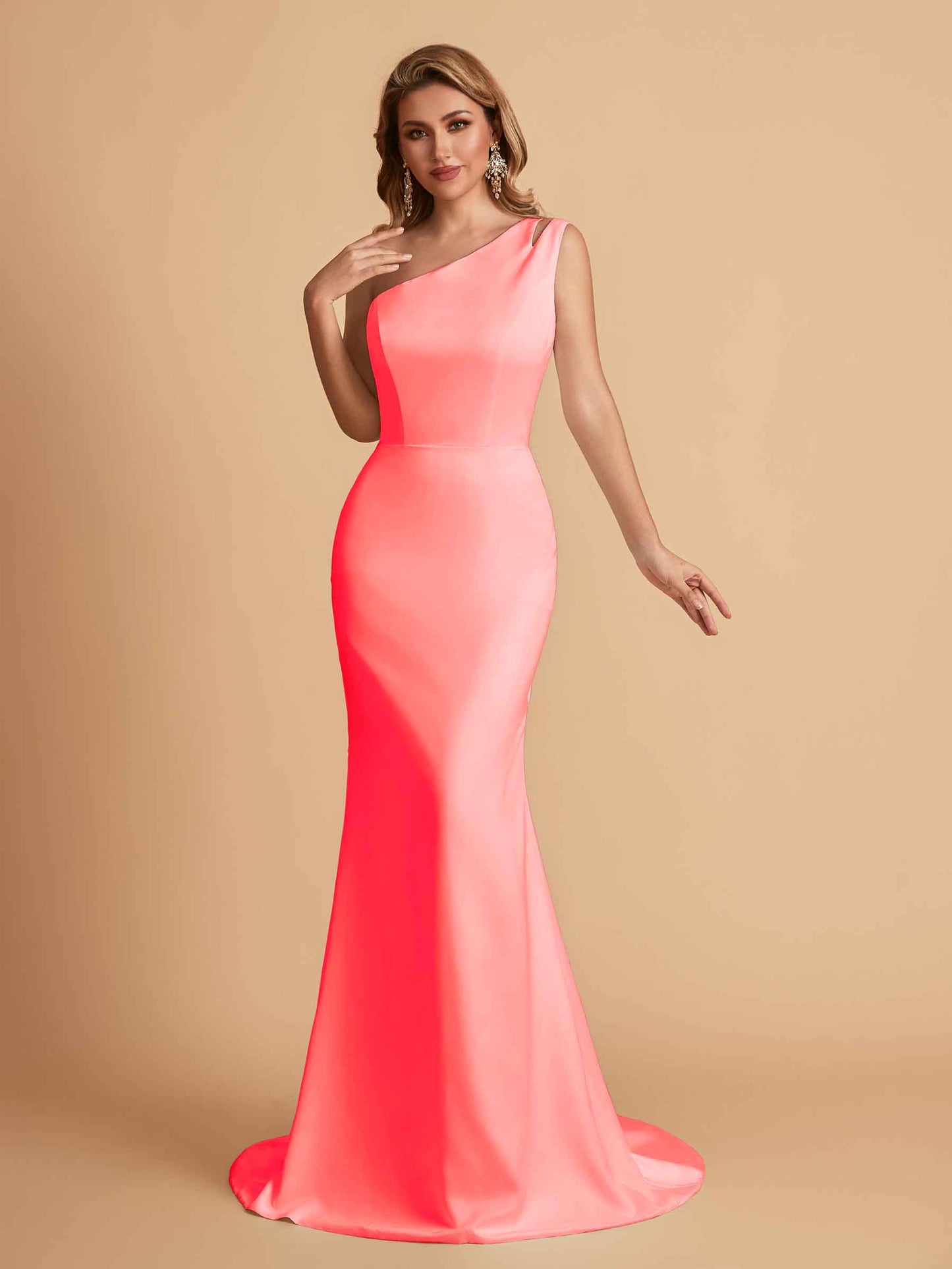 Elegant Satin One Shoulder Mermaid Side Slit Floor Length Bridesmaid Dresses