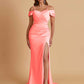 Sexy Soft Satin Mermaid Cold Shoulder Side Slit Floor-Length Bridesmaid Dresses Online