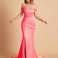 Elegant Satin Off the Shoulder Mermaid Side Slit Floor Length Bridesmaid Dresses