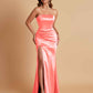 Elegant Soft Satin Strapless Split Side Mermaid Bridesmaid Dresses