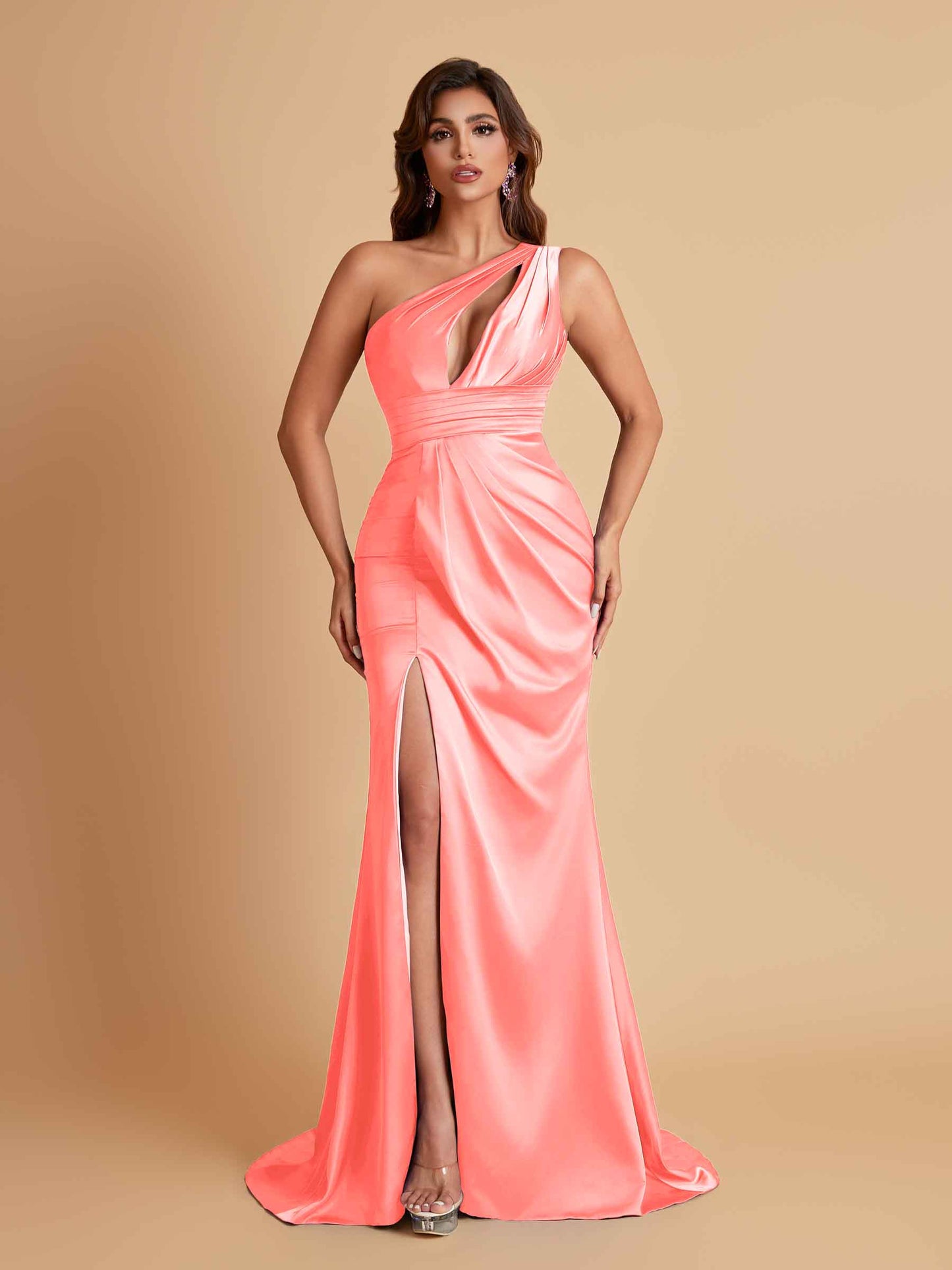 Sexy One Shoulder Soft Satin Side Slit Floor-Length Mermaid Bridesmaid Dresses