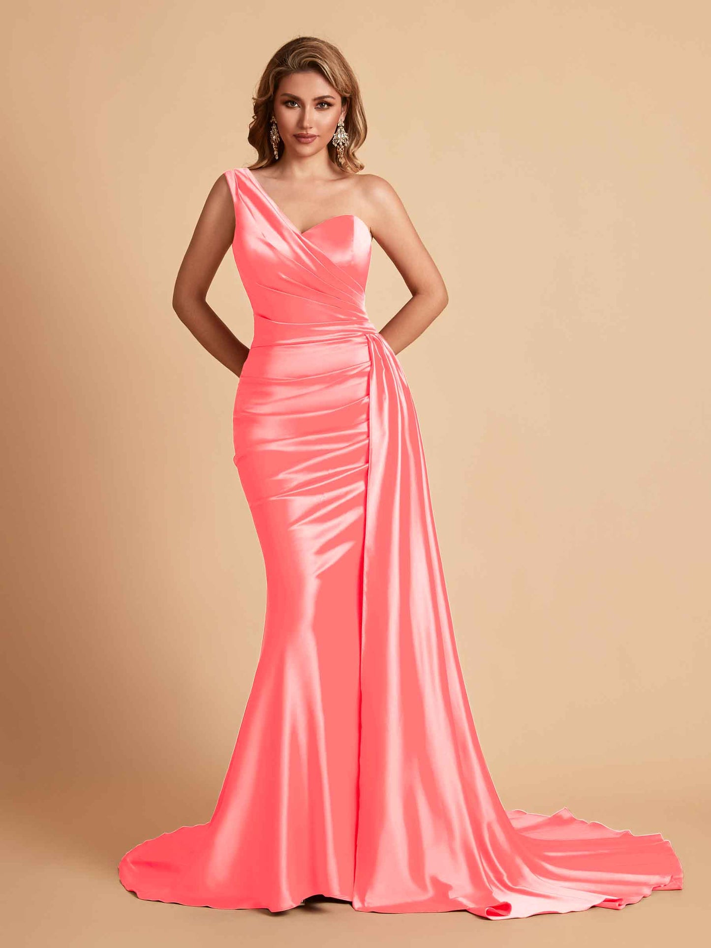 Sexy Satin Mermaid One Shoulder Maxi Long Bridesmaid Dresses Online