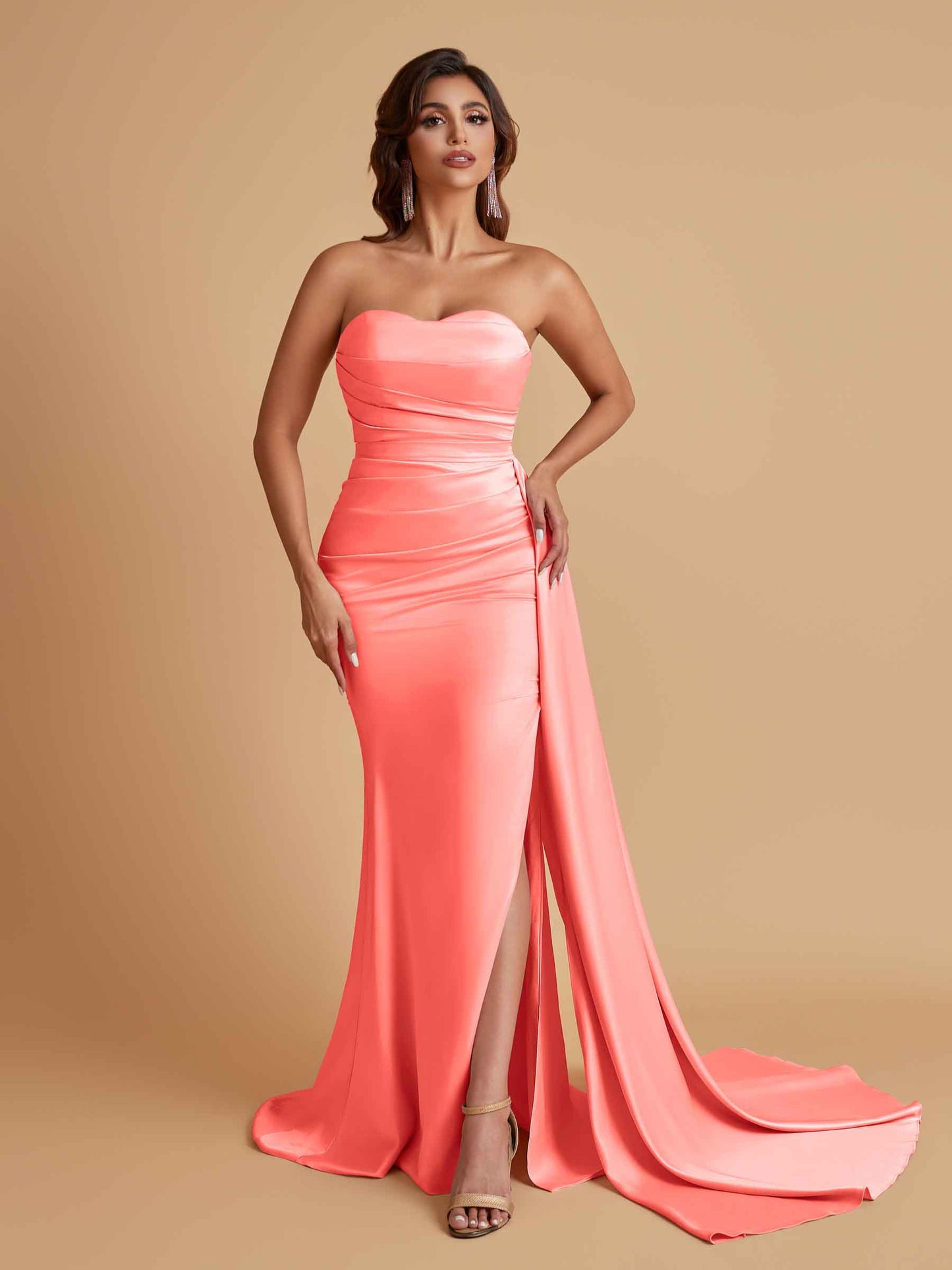 Simple Soft Satin Mermaid Strapless Floor-Length Mermaid Bridesmaid Dresses