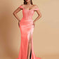 Sexy Soft Satin V-neck Off-the-shoulder Strapless Side-Slit Mermaid Bridesmaid Dresses