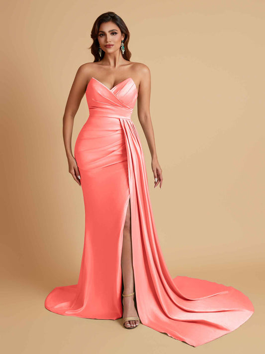 Sexy Soft Satin Mermaid V-neck Floor-Length Mermaid Bridesmaid Dresses