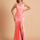 Sexy Satin V-neck Side Slit Mermaid Floor Length Bridesmaid Dresses