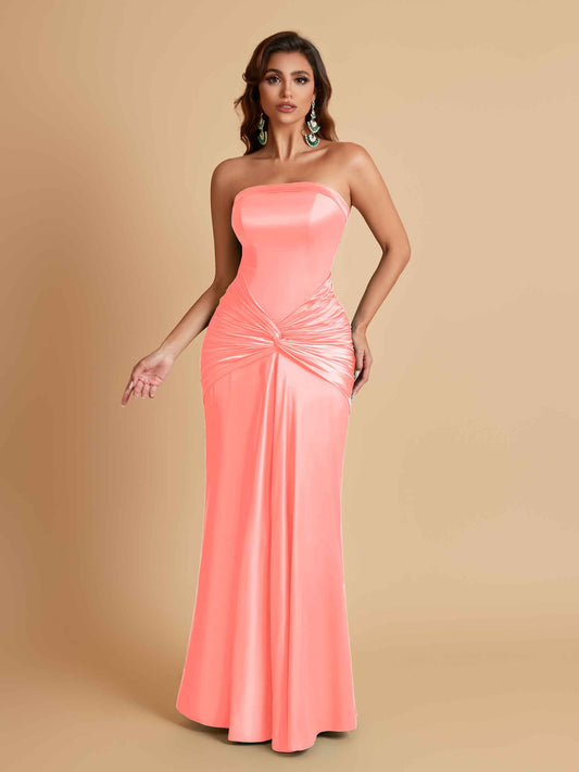 Sexy Soft Satin Mermaid Strapless Floor-Length Mermaid Bridesmaid Dresses