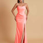 Gorgeous Spaghetti Straps Soft Satin Side Slit Floor-Length Mermaid Bridesmaid Dresses