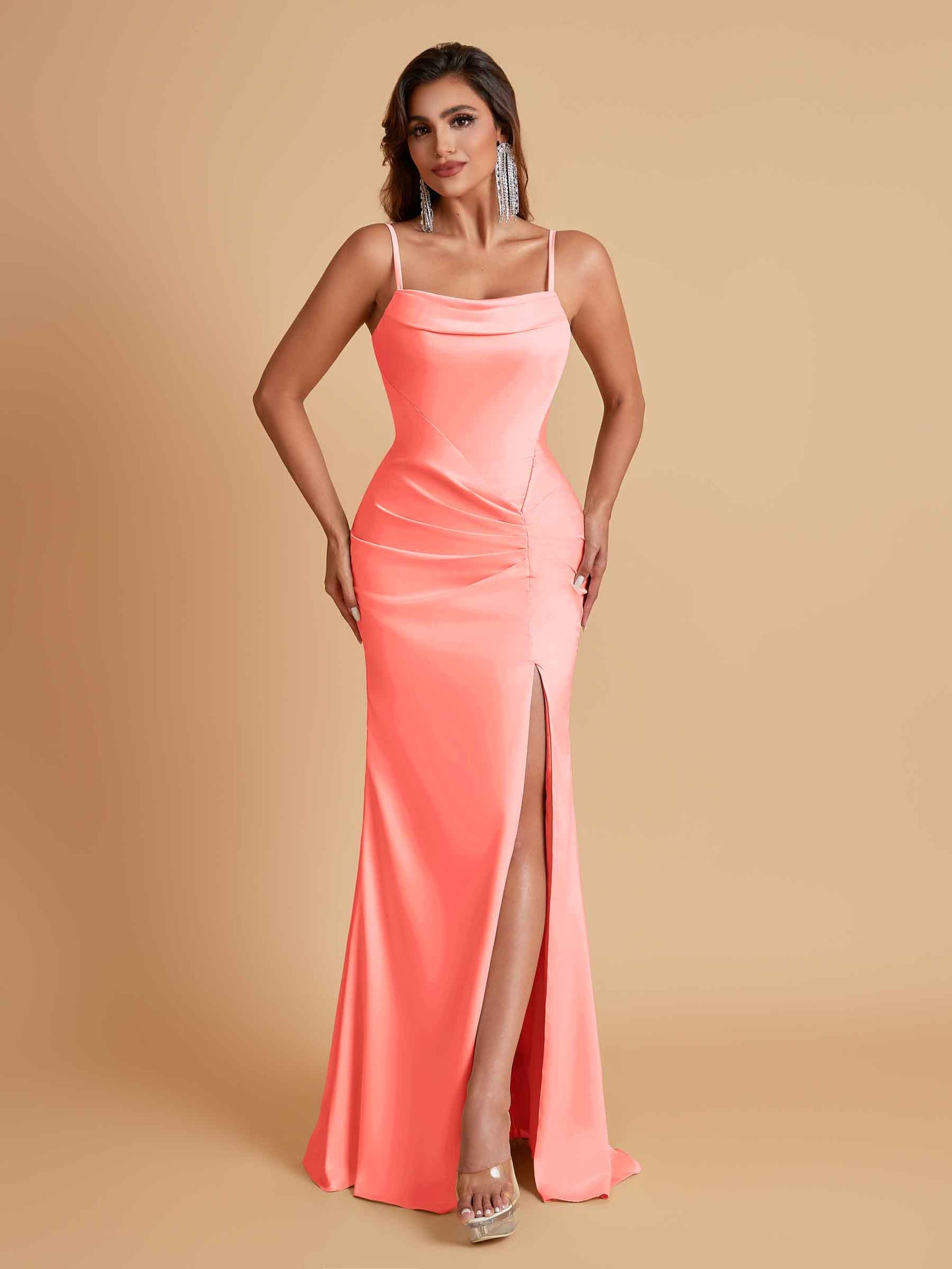 Gorgeous Spaghetti Straps Soft Satin Side Slit Floor-Length Mermaid Bridesmaid Dresses