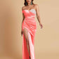 Sexy Soft Satin Mermaid One Shoulder Side Slit Floor-Length Mermaid Bridesmaid Dresses