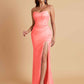 Sexy Strapless Soft Satin Side Slit Floor-Length Mermaid Bridesmaid Dresses