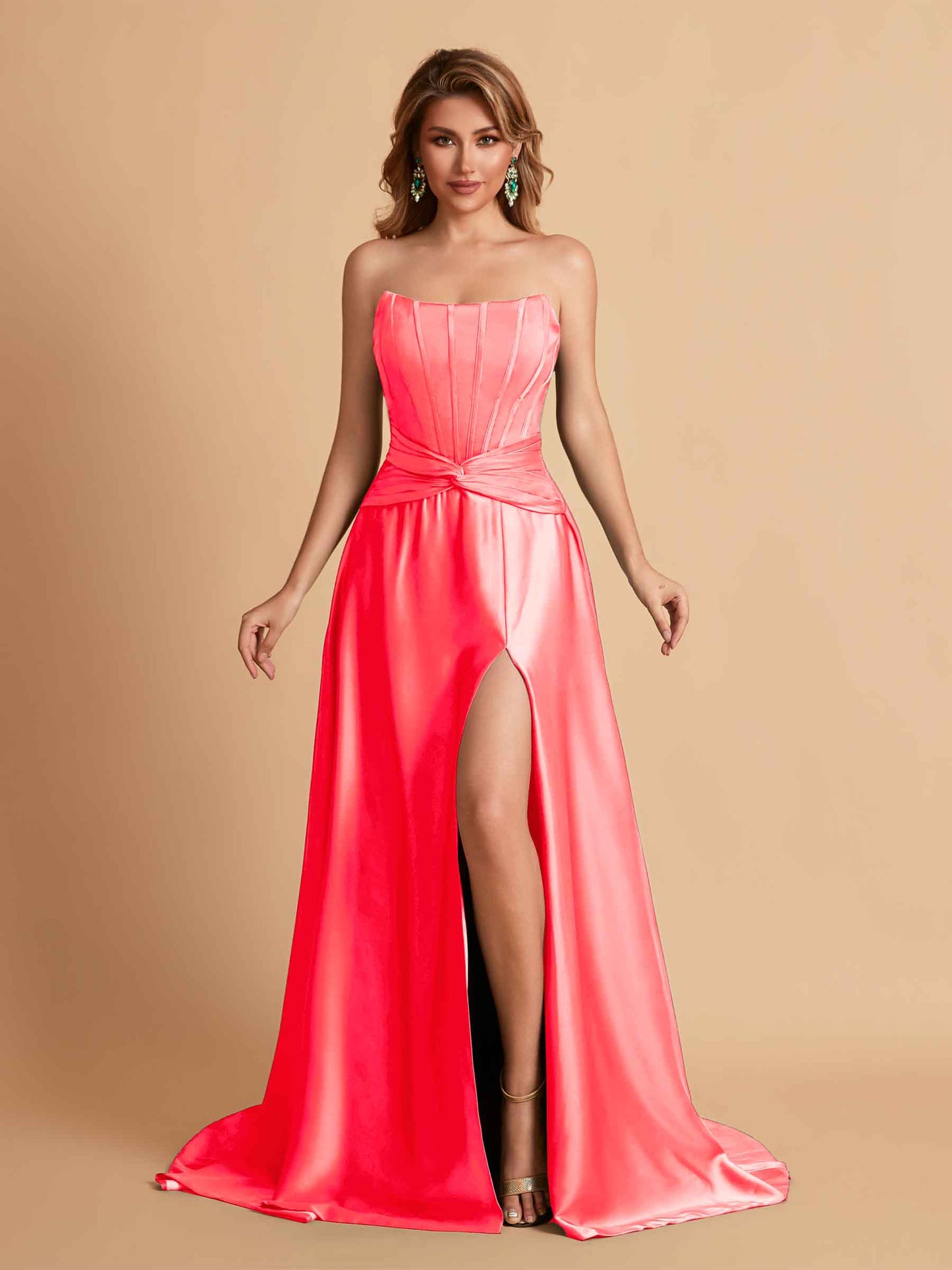 Elegant Satin Sweetheart A-Line Side Slit Floor Length Bridesmaid Dresses