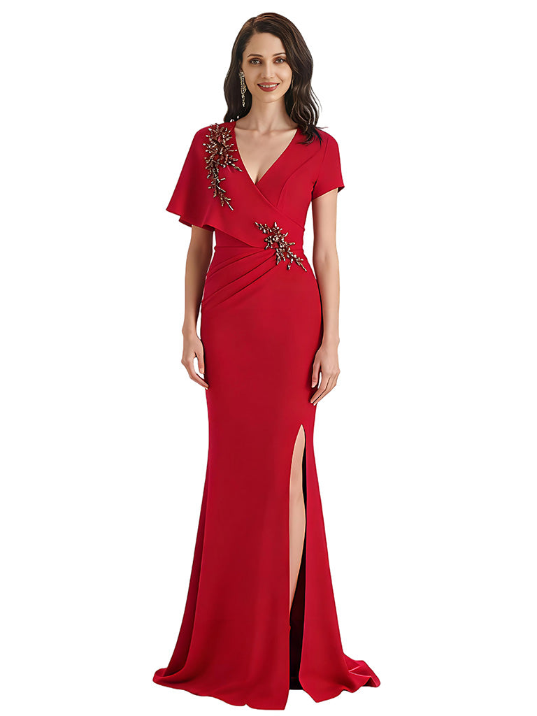 V-Neck Mother of The Bride Groom Dresses Mermaid Wedding Formal Gowns