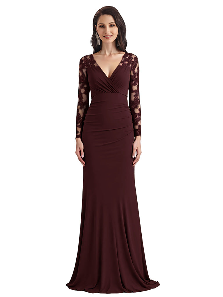 V-Neck Plus Size Mermaid Dresses Mother of The Groom Dresses Long Formal Mermaid