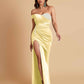 Sexy Soft Satin Mermaid One Shoulder Side Slit Floor-Length Mermaid Bridesmaid Dresses