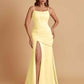 Sexy Soft Satin Mermaid Spaghetti Straps Side Slit Floor-Length Bridesmaid Dresses
