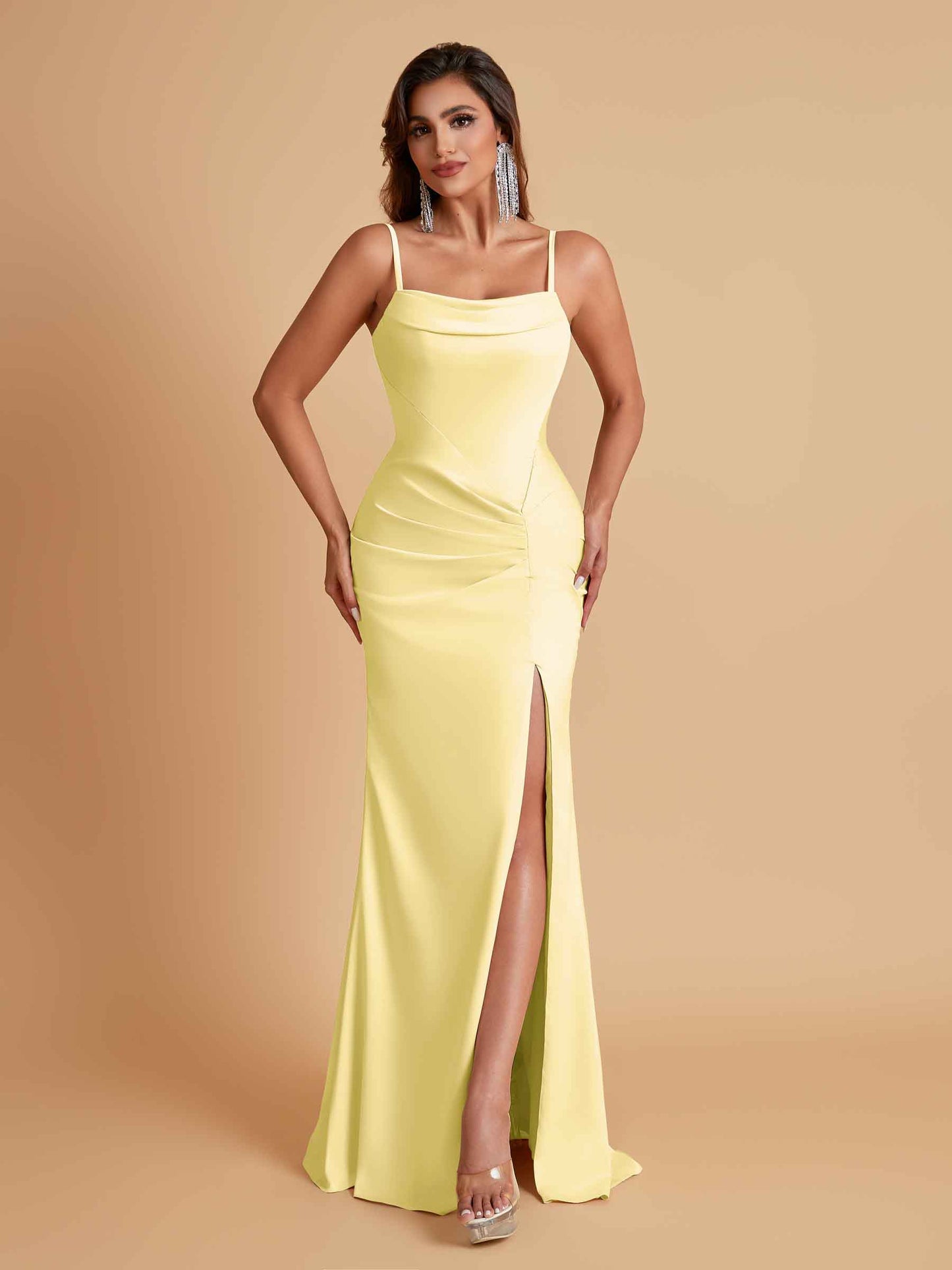 Gorgeous Spaghetti Straps Soft Satin Side Slit Floor-Length Mermaid Bridesmaid Dresses