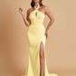 Elegant Soft Satin Mermaid Halter Side Slit Floor-Length Bridesmaid Dresses Online