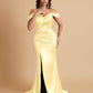 Sexy Soft Satin Mermaid Off Shoulder Side Slit Floor-Length Mermaid Bridesmaid Dresses