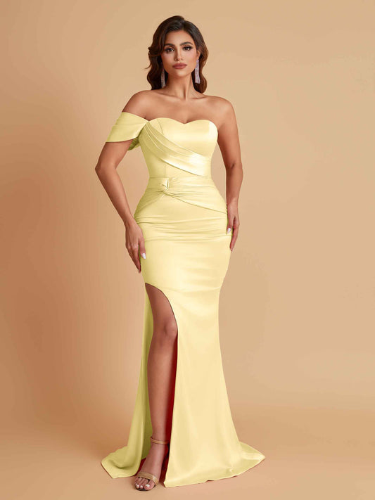 Sexy Soft Satin Mermaid One Shoulder Floor-Length Mermaid Bridesmaid Dresses