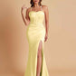 Sexy Soft Satin Mermaid Spaghetti Straps Side Slit Floor-Length Bridesmaid Dresses