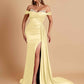 Gorgeous Soft Satin V-neck Off-the-Shoulder Side-Slit Mermaid Bridesmaid Dresses