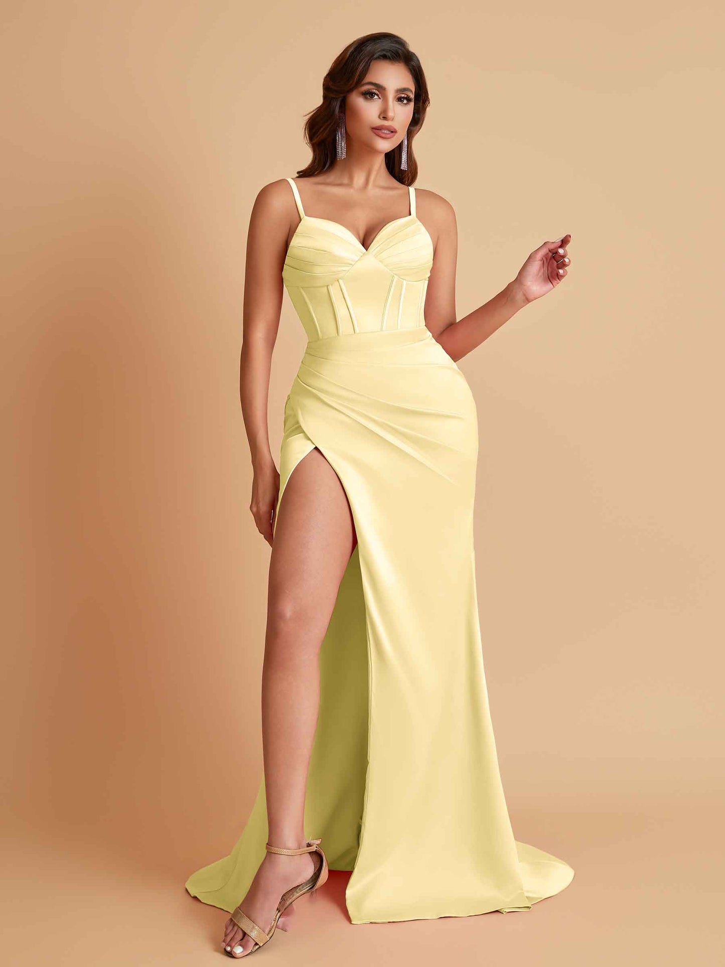 Simple Soft Satin Mermaid V-neck Floor-Length Mermaid Bridesmaid Dresses