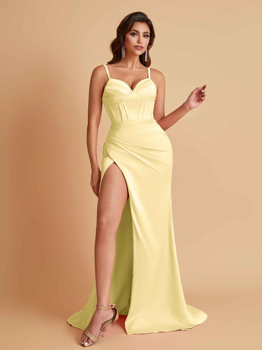 Simple Soft Satin Mermaid V-neck Floor-Length Mermaid Bridesmaid Dresses