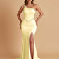Sexy Soft Satin Mermaid One Shoulder Side Slit Beading Floor-Length Bridesmaid Dresses Online