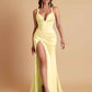 Stunning V Neck Soft Satin Side Slit Floor-Length Mermaid Bridesmaid Dresses