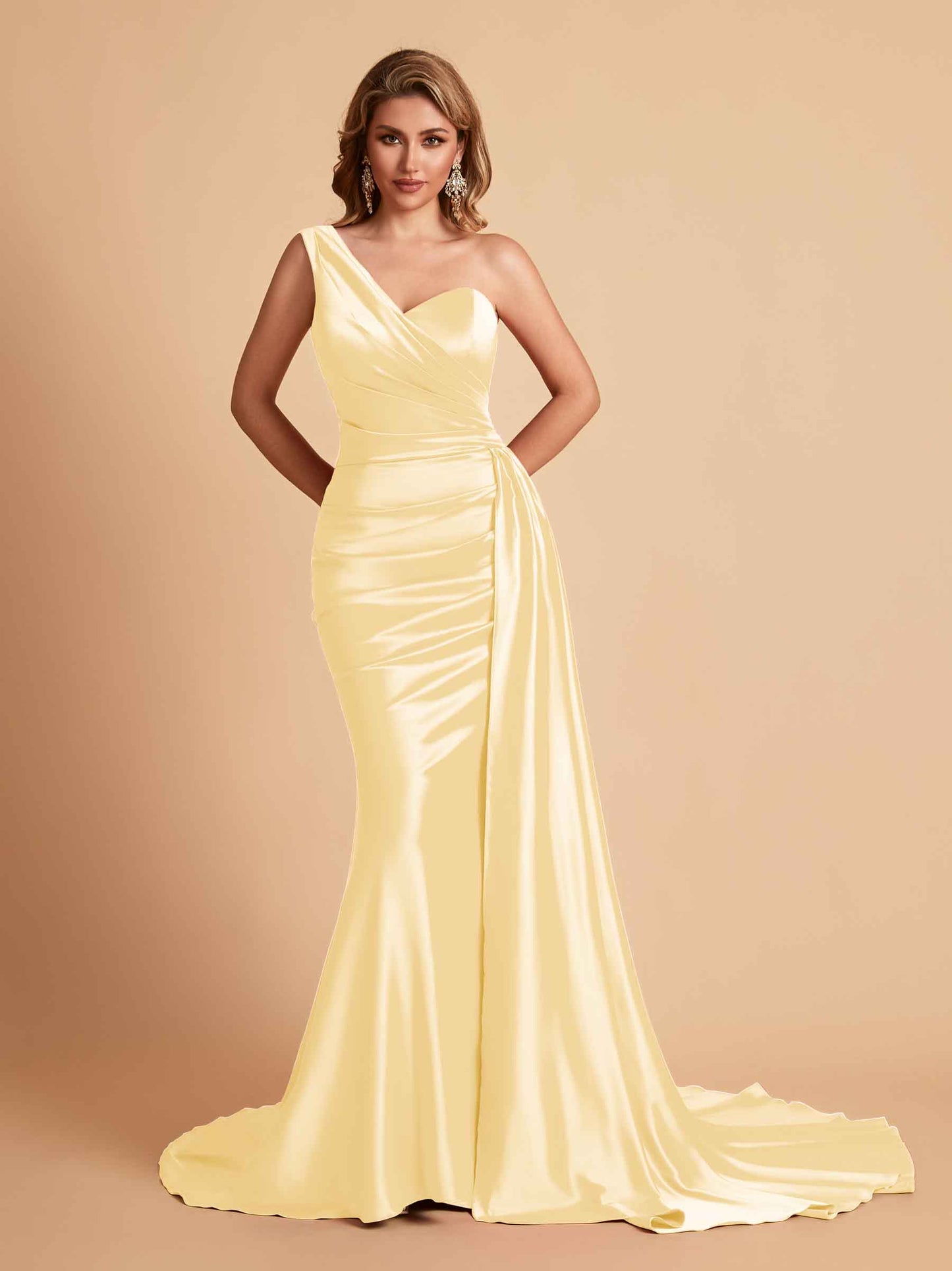 Sexy Satin Mermaid One Shoulder Maxi Long Bridesmaid Dresses Online