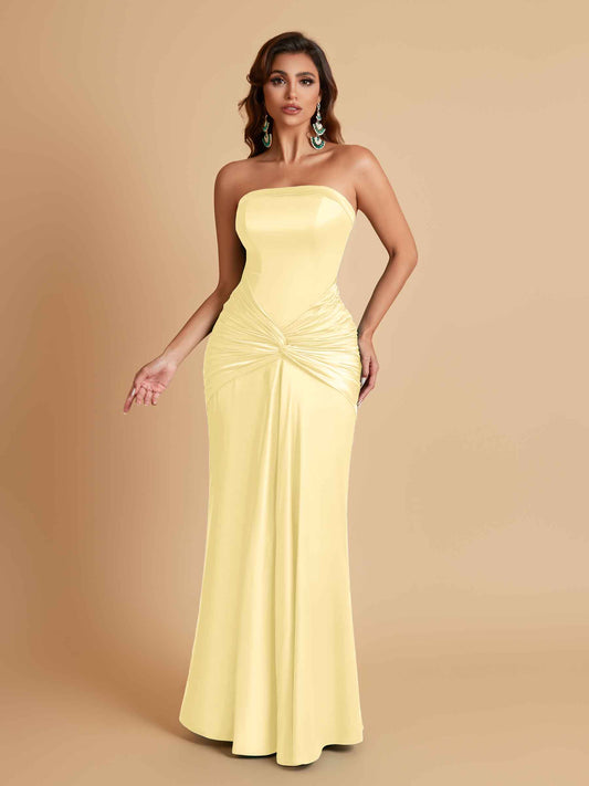 Sexy Soft Satin Mermaid Strapless Floor-Length Mermaid Bridesmaid Dresses