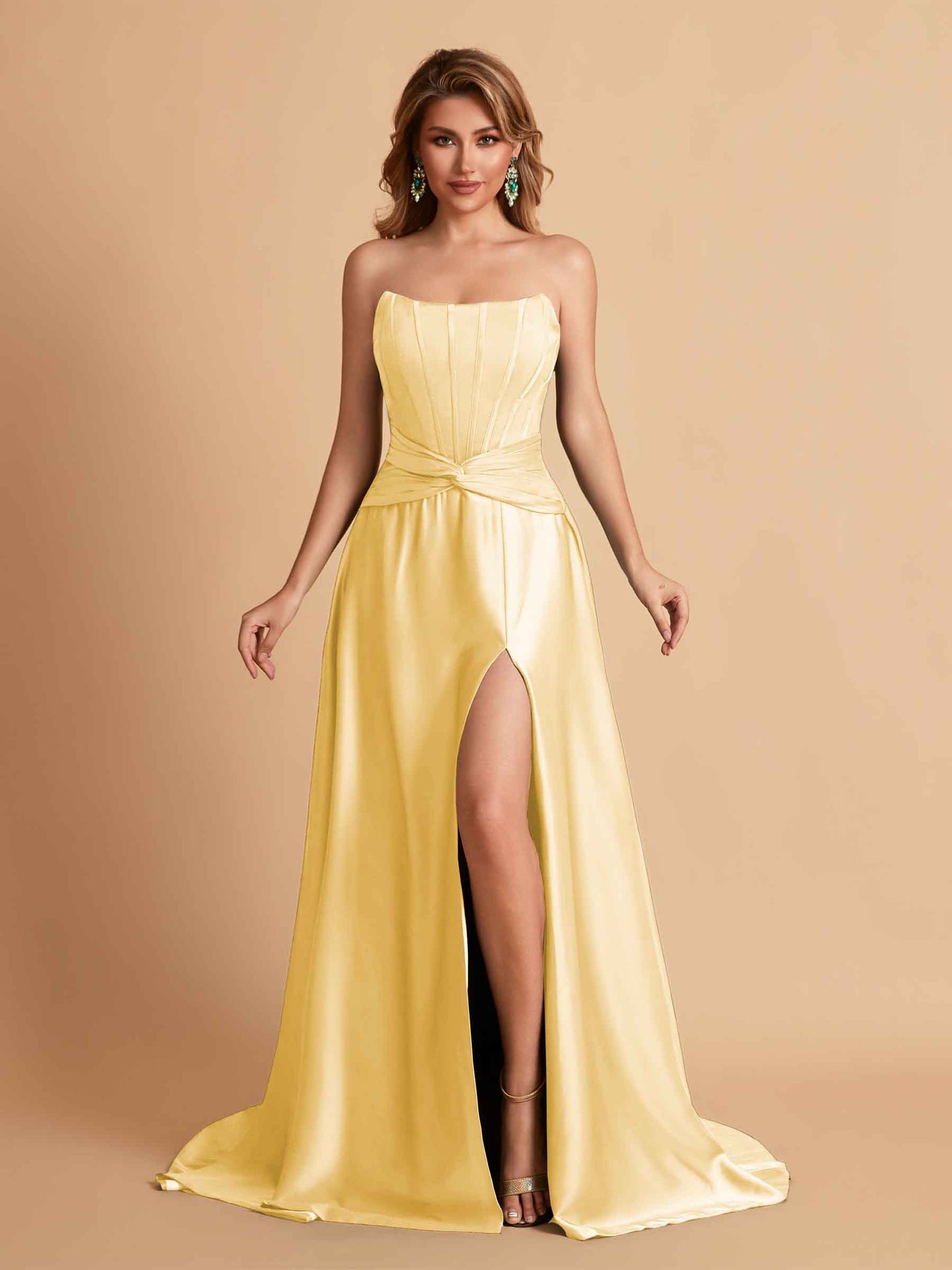 Elegant Satin Sweetheart A-Line Side Slit Floor Length Bridesmaid Dresses