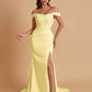 Elegant Soft Satin Mermaid Off Shoulder Side Slit Floor-Length Mermaid Bridesmaid Dresses