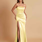 Elegant Soft Satin Strapless Split Side Mermaid Bridesmaid Dresses