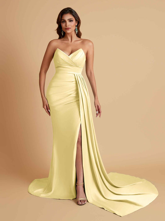 Sexy Soft Satin Mermaid V-neck Floor-Length Mermaid Bridesmaid Dresses