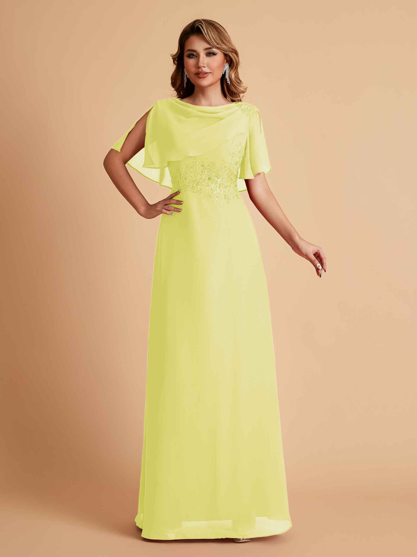 Elegant A-Line Chiffon Half Sleeves Jewel Mother of the Brides Dresses Online