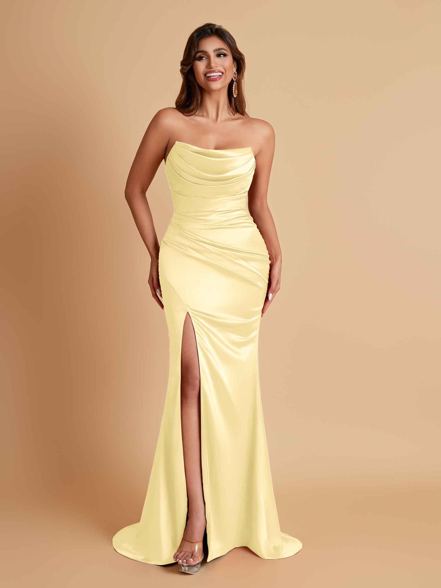 Sexy Soft Satin Mermaid Side Slit Floor-Length Mermaid Bridesmaid Dresses