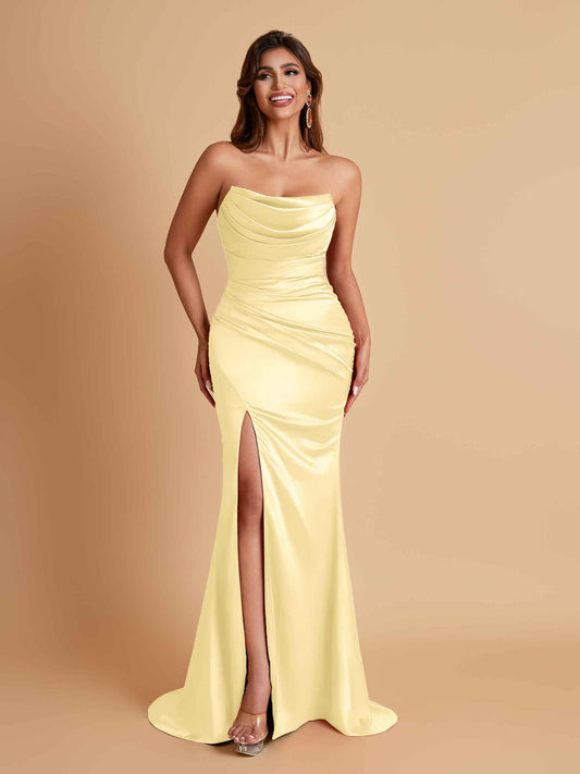 Sexy Soft Satin Mermaid Side Slit Floor-Length Mermaid Bridesmaid Dresses
