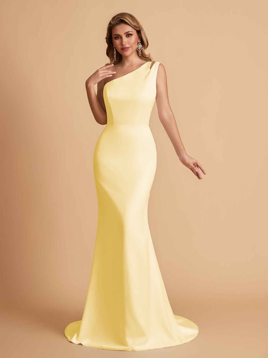 Elegant Satin One Shoulder Mermaid Side Slit Floor Length Bridesmaid Dresses